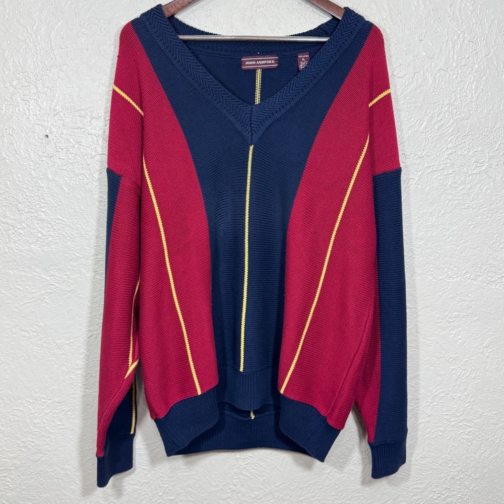 Vtg 90s Sweater XL John Ashford 100% Cotton Rugby Ivy Leage Preppy Old Money Y2K